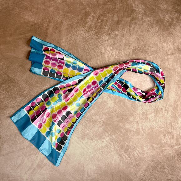 Vintage 90s Pop Art Polka Dot Satin Scarf Rectangle Multicolor Y2K McBling Euro - Picture 4 of 6